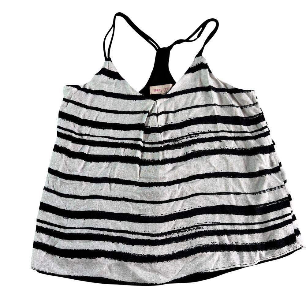 Eight Sixty Striped Tank Top XS Black White Racerback Lined Flowy Cami